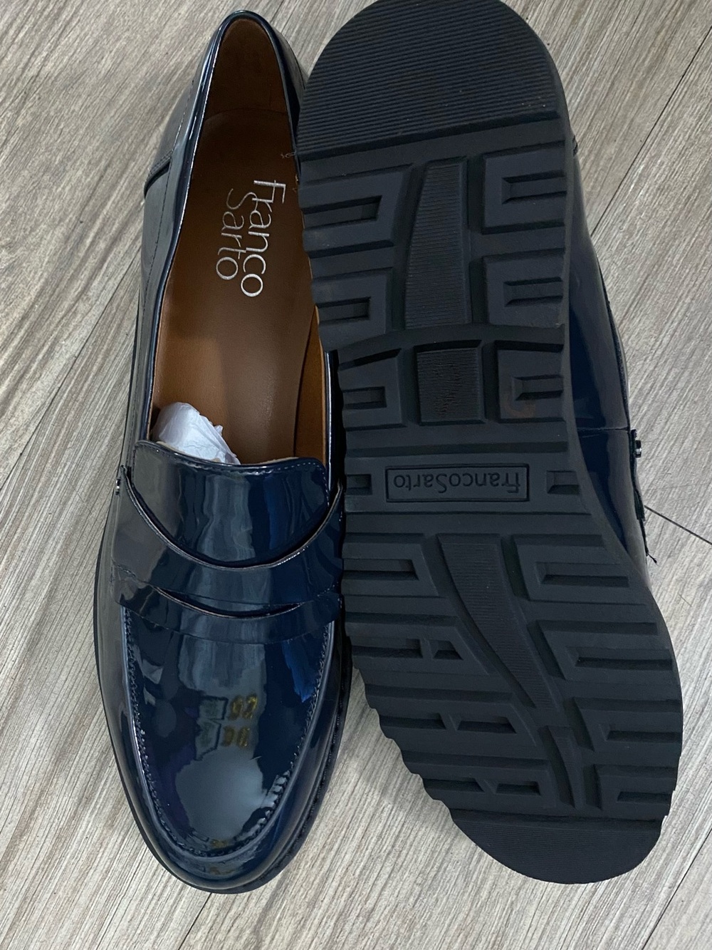 Franco Sarto Cassandra Navy Patent Faux Leather Loafers - Picture 11 of 13
